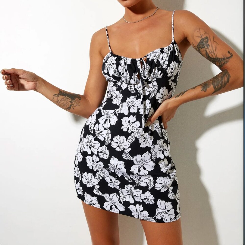 Motel Rocks Black and White Floral Dress